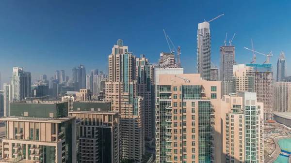 Panoráma Dubai Belvárosára Légi Időbeosztás Városi Felhőkarcoló Modern Felhőkarcolókkal Tornyokkal — Stock Fotó