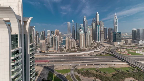 Панорама Показує Дубай Марина Медійне Місто Трасою Гольфу Перетинає Шпагетті — стокове фото