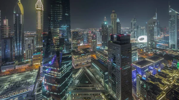 Panorama Ukazuje Futuristické Mrakodrapy Obchodním Centru Finanční Čtvrti Dubaji Sheikh — Stock fotografie