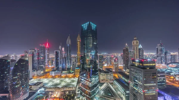 Panorama Futuristických Mrakodrapů Obchodním Centru Finančního Okrsku Dubaji Silnici Sheikh — Stock fotografie