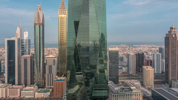Centro Financiero Ciudad Dubai Con Rascacielos Lujo Timelapse Mañana Dubai — Foto de Stock