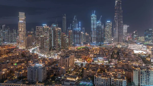 Dubai Downtown Day Night Transition Timelapse Tallest Skyscraper Other Towers — Stock Photo, Image