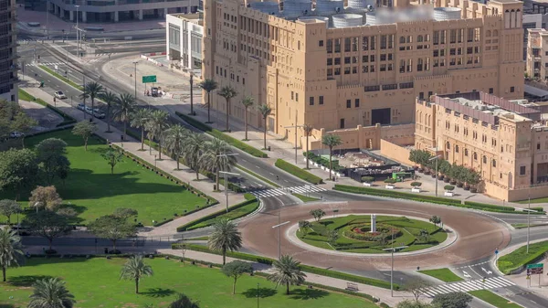 Aerial View Roundabout Intersection Circle Road Dubai Downtown Timelapse Long — Stock Photo, Image