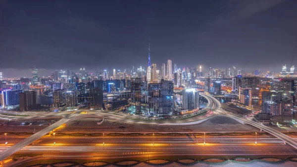 Panoramatický Panorama Dubaje Obchodní Zátoce Centra Okresu Provoz Khail Silniční — Stock fotografie