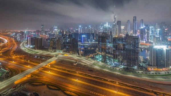 Panoramic Skyline Busy Traffic Khail Road Dubai Business Bay Downtown — Stock Photo, Image