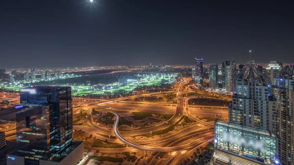 Panorama Showing Media City Dubai Marina Jlt Illuminated Skyscrapers Sheikh — Foto Stock