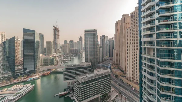 Panorama Ukazuje Přehled Panorama Jbr Dubai Marina Moderními Vysokohorskými Mrakodrapy — Stock fotografie