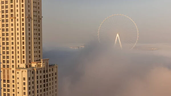 Bluewaters Île Architecture Moderne Ferris Roue Couverte Brouillard Matinal Timelapse — Photo