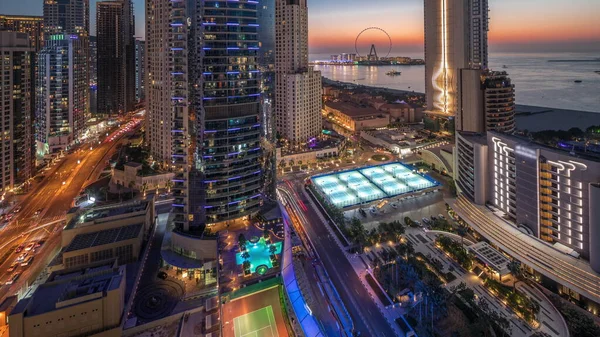 Panoramisch Uitzicht Dubai Marina Jbr Gebied Beroemde Ferris Wiel Luchtfoto — Stockfoto