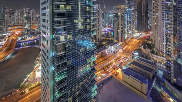 Panorama Que Muestra Dubai Marina Jbr Zona Famosa Rueda Fortuna —  Fotos de Stock