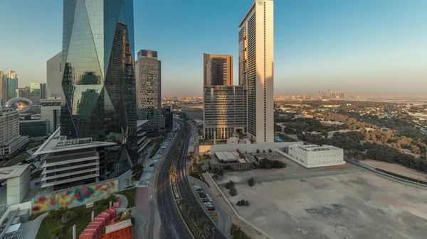 Panorama Mostrando Dubai International Financial Distrito Aéreo Timelapse Vista Negócios — Fotografia de Stock