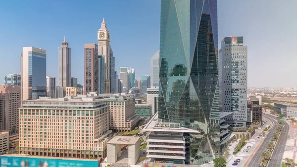 Dubai International Financial Distrito Aéreo Durante Día Con Sombras Moviéndose —  Fotos de Stock