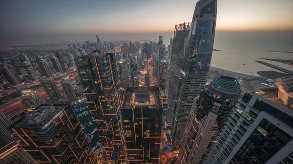 Skyline Panoramisch Uitzicht Dubai Marina Toont Kanaal Omgeven Door Verlichte — Stockfoto