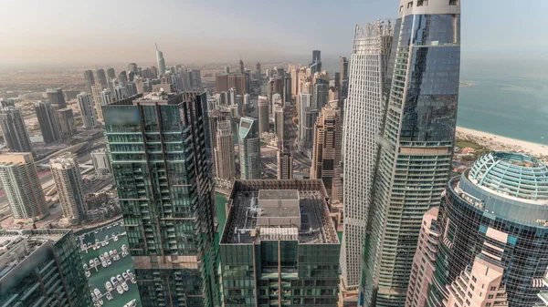 Панорама Показує Дубая Марину Jlt Районом Jbr Вранці Потяг Шосе — стокове фото