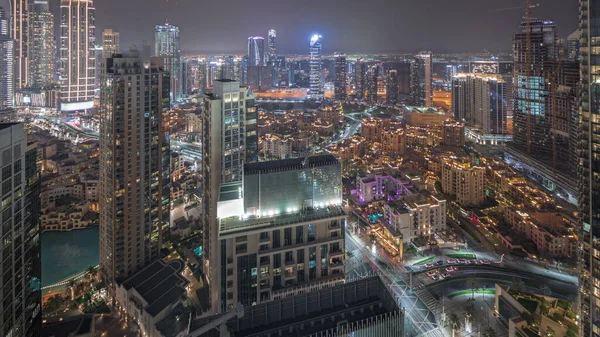 Panorama Mostrando Vista Aérea Uma Grande Cidade Futurista Noite Timelapse — Fotografia de Stock