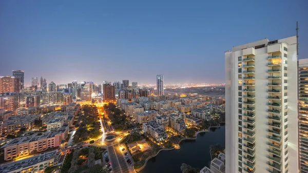 Felhőkarcolók Barsha Heights Kerületben Alacsony Épület Greens Kerületben Légi Nappal — Stock Fotó