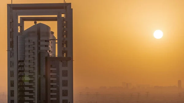 Salida Del Sol Sobre Rascacielos Distrito Barsha Heights Casas Villas —  Fotos de Stock