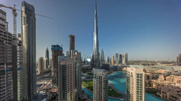 Panorama Met Dubai Downtown Skyline Stadsgezicht Met Hoogste Wolkenkrabbers Rond — Stockfoto