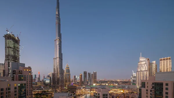 Dubai Downtown Paisagem Urbana Panorâmica Com Arranha Céus Mais Altos — Fotografia de Stock