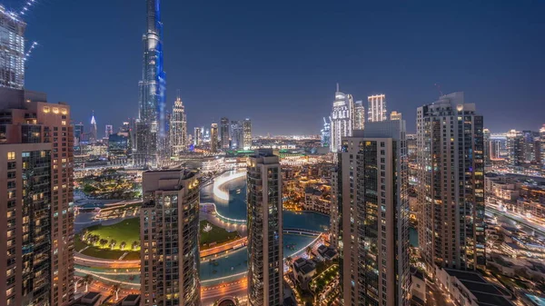 Dubai Downtown Cityscape Tallest Skyscrapers Aerial Day Night Transition Timelapse — Stock Photo, Image