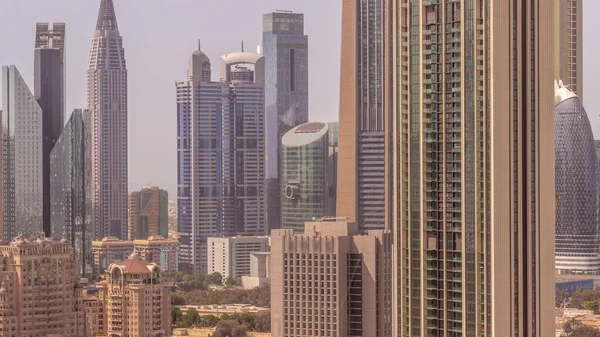 Sorban Magas Épületek Körül Sheikh Zayed Road Difc Kerület Légi — Stock Fotó