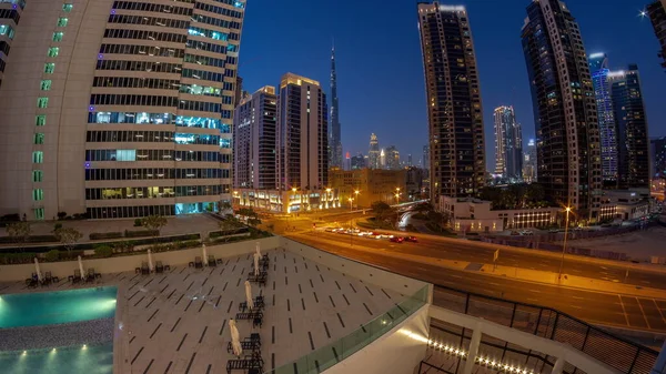 Воздушная Панорама Центра Дубая Небоскребы Difc Оживленным Движением Пересечении Деловом — стоковое фото