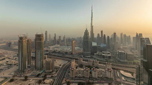 Panorama Showing Aerial View Tallest Towers Dubai Downtown Skyline Highway — Stock Photo, Image