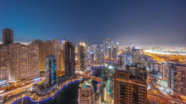 Panorama Varios Rascacielos Bloque Recidencial Más Alto Dubai Marina Día —  Fotos de Stock