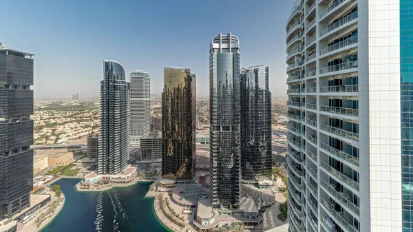 Панорама Високими Житловими Будівлями Jlt District Air Timelapse Частині Дубайського — стокове фото