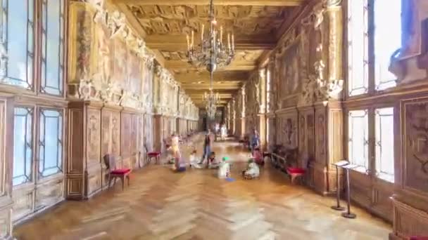 Інтер Єри Архітектурні Деталі Chateau Fontainebleau Timelapse Hyperlapse Будинку Французьких — стокове відео
