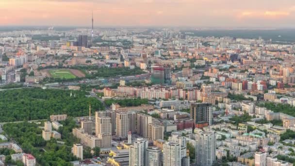 Luftaufnahme Der Stadt Moskau Zeitraffer Bei Sonnenuntergang Formular Von Der — Stockvideo