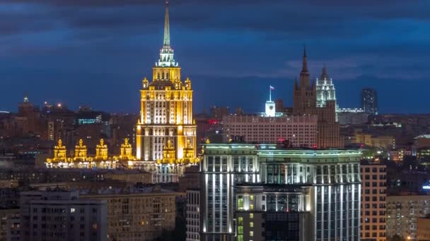 Ucrania Hotel Timelapse Edificio Del Gobierno Stalin Rascacielos Por Noche — Vídeos de Stock