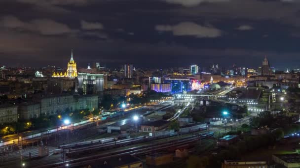 Vista Superior Panorámica Nocturna Estación Tren Kiev Timelapse Ciudad Moderna — Vídeos de Stock