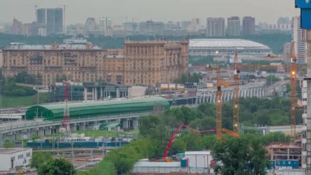 Moscow Timelapse Evening Aerial Top View Third Transport Ring Central — Stock Video
