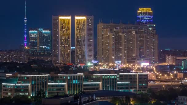 Noche Moscú Paisaje Urbano Timelapse Azotea Edificios Residenciales Por Noche — Vídeos de Stock
