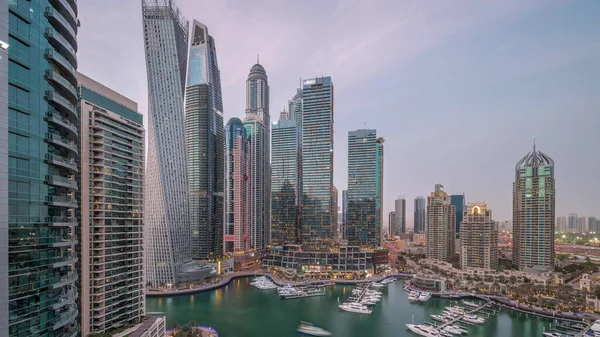 Dubai Marina Mais Altos Arranha Céus Iates Porto Panorâmico Aéreo — Fotografia de Stock