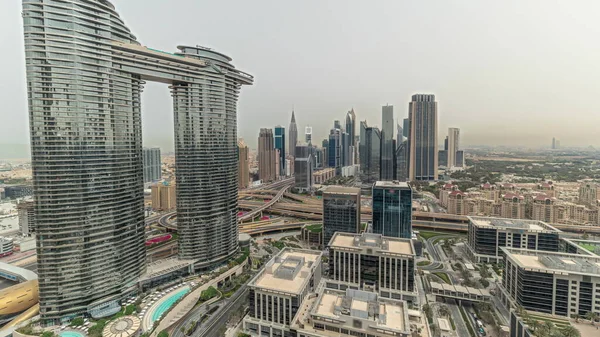 Pnorama Showing Futuristic Dubai Downtown Finansial District Skyline Aerial Many — Zdjęcie stockowe