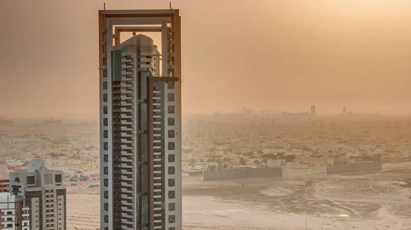 Sunrise Skyscrapers Barsha Heights District Villa Houses Background Aerial Dubai — Stock Photo, Image