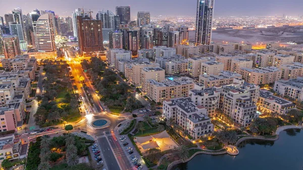 Edificios Poca Altura Distrito Greens Rascacielos Distrito Barsha Heights Panorámicas — Foto de Stock