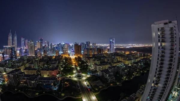 Panorama Mit Wolkenkratzern Bezirk Barsha Heights Und Flachbauten Bezirk Greens — Stockfoto