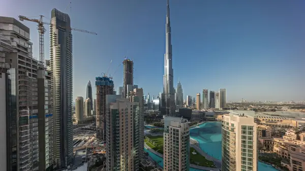Панорама Показує Дубай Центрі Міста Круглий Пейзаж Високими Хмарочосами Навколо — стокове фото