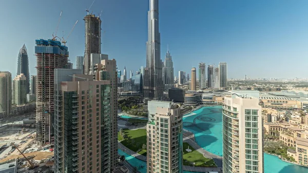 Panorama Showing Dubai Downtown Cityscape Tallest Skyscrapers Aerial Construction Site — Stock fotografie