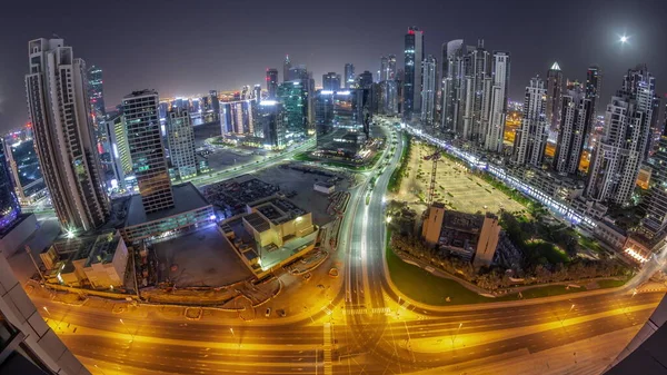 Panorama Der Bay Avenue Mit Beleuchteten Modernen Wohntürmen Business Bay — Stockfoto