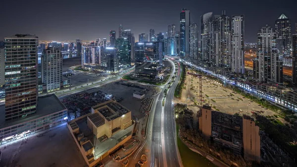 Panorama Showing Bay Avenue Illuminated Modern Towers Residential Development Business — Zdjęcie stockowe