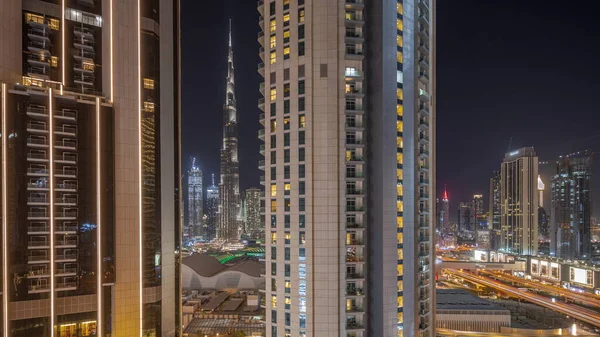 Panorama Showing Tallest Skyscrapers Earth Hour Downtown Dubai Located Bouleward — Zdjęcie stockowe