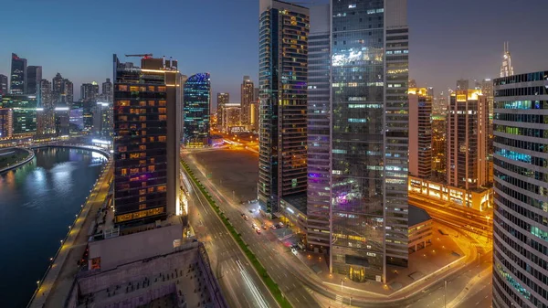 Городской Пейзаж Небоскребов Деловом Заливе Дубая Центре Города Воздушным Каналом — стоковое фото