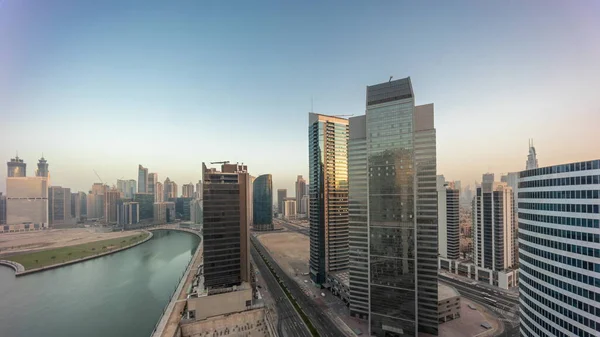 Cityscape Skyscrapers Dubai Business Bay Water Canal Aerial Night Day — Fotografia de Stock