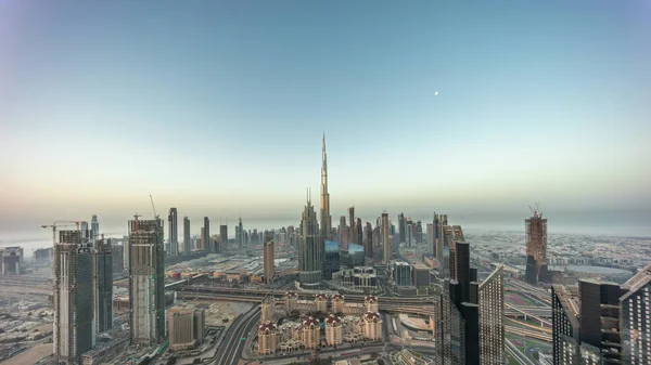 Aerial View Tallest Towers Dubai Downtown Skyline Night Day Transition — Stock Photo, Image