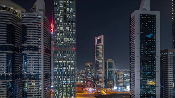 Panorama Showing Aerial View Dubai International Financial District Many Illuminated — Photo