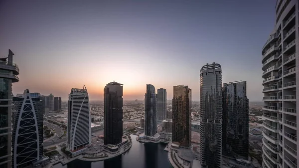 Tall Residential Buildings Panorama Jlt District Aerial Night Day Transition — 스톡 사진